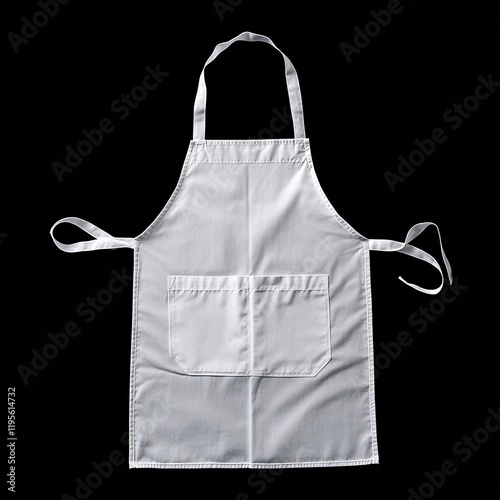 Clean white apron with pockets isolated on black background.