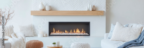 Modern Living Room with Fireplace and Cozy Decor: A Serene Interior Design