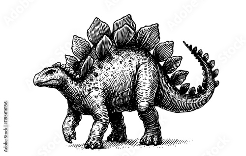 realistic stegosaurus illustration in black hand-drawn style