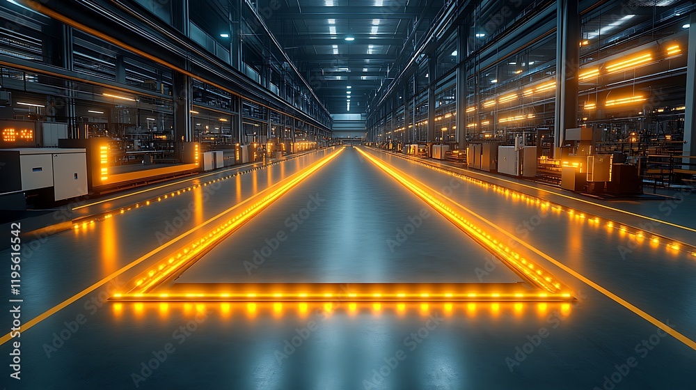 Illuminated Factory Floor Production Line Conveyor System Illuminated Factory Floor Production Line Conveyor System
