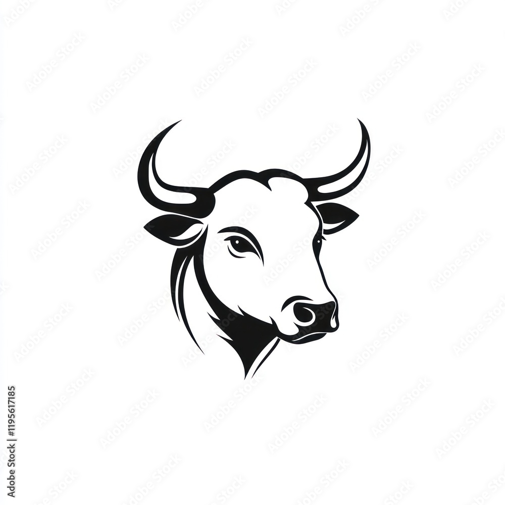 Silhouetted bull head, graphic design, isolated on white background, potential for logo or icon Silhouetted bull head, graphic design, isolated on white background, potential for logo or icon