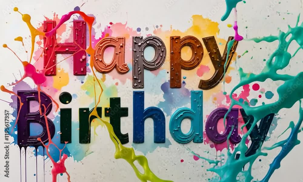 Brightlyabstract, background, bright, splat, colorful, design, card, birthday, happy, greeting, illustration, celebration, cartoon, party, multicolor colored happy birthday text with splats and colors