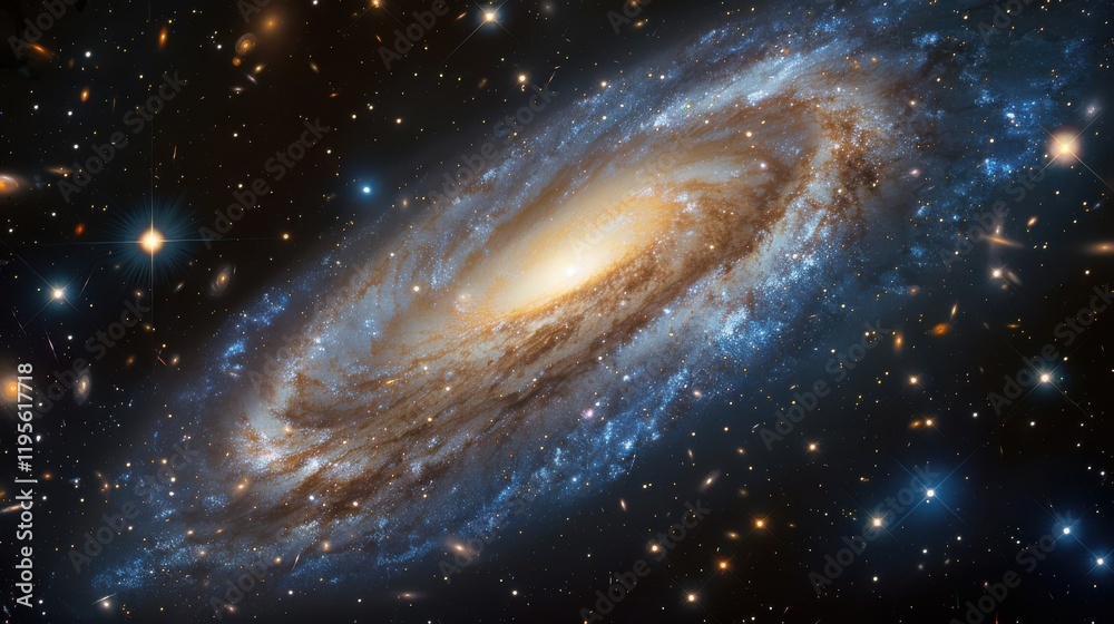 Fototapeta premium Spiral galaxy displaying stunning star formation in deep space