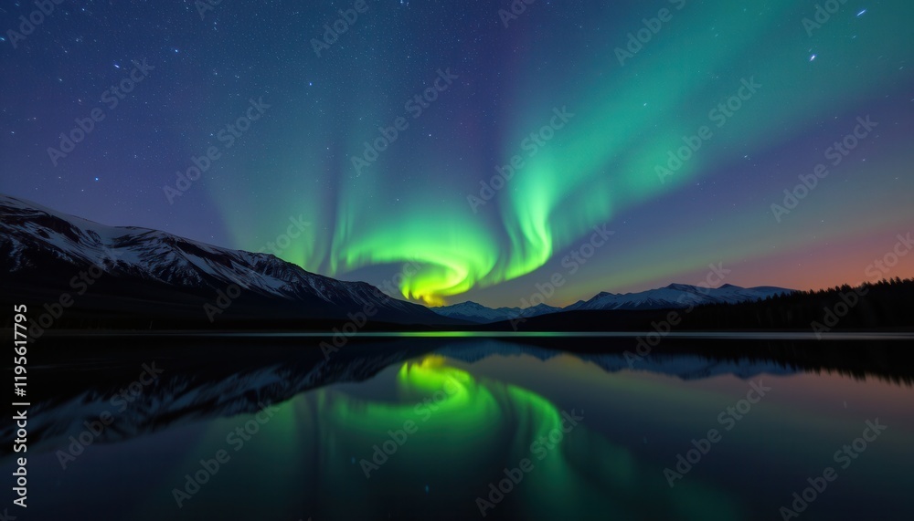 Reflective Lake Under Starry Aurora Reflective Lake Under Starry Aurora