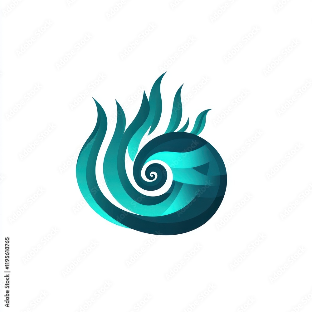 Teal flame spiral logo design on white background Teal flame spiral logo design on white background