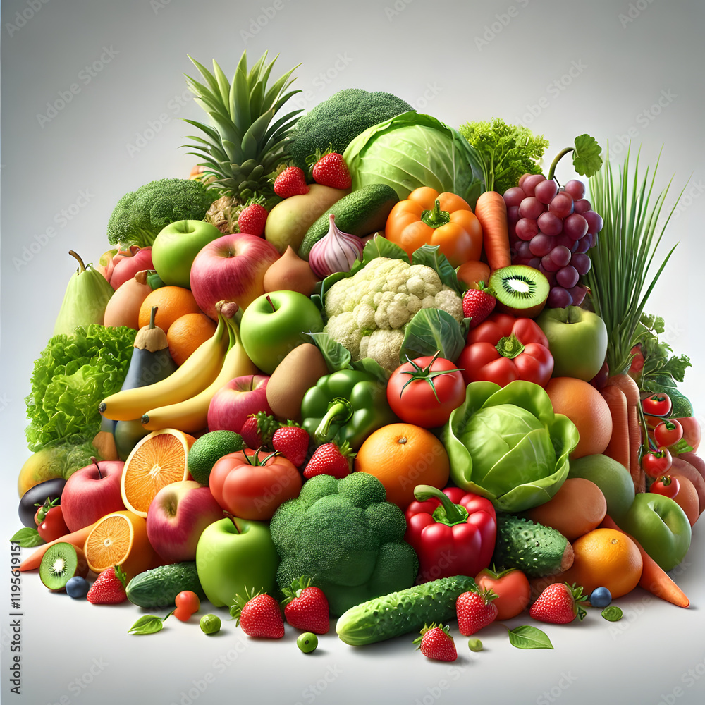 Abundant Pile of Fresh Fruits and Vegetables with Vibrant Colors Abundant Pile of Fresh Fruits and Vegetables with Vibrant Colors