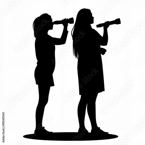 Silhouette of young women using flashlights, empowerment and exploration