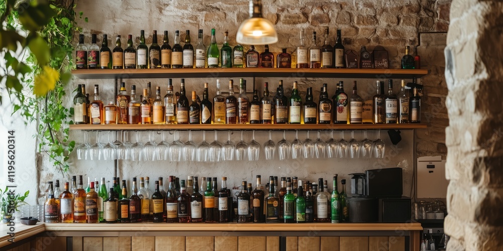 a rustic and comfortably lit bar in stones with many alcoholic drinks a rustic and comfortably lit bar in stones with many alcoholic drinks