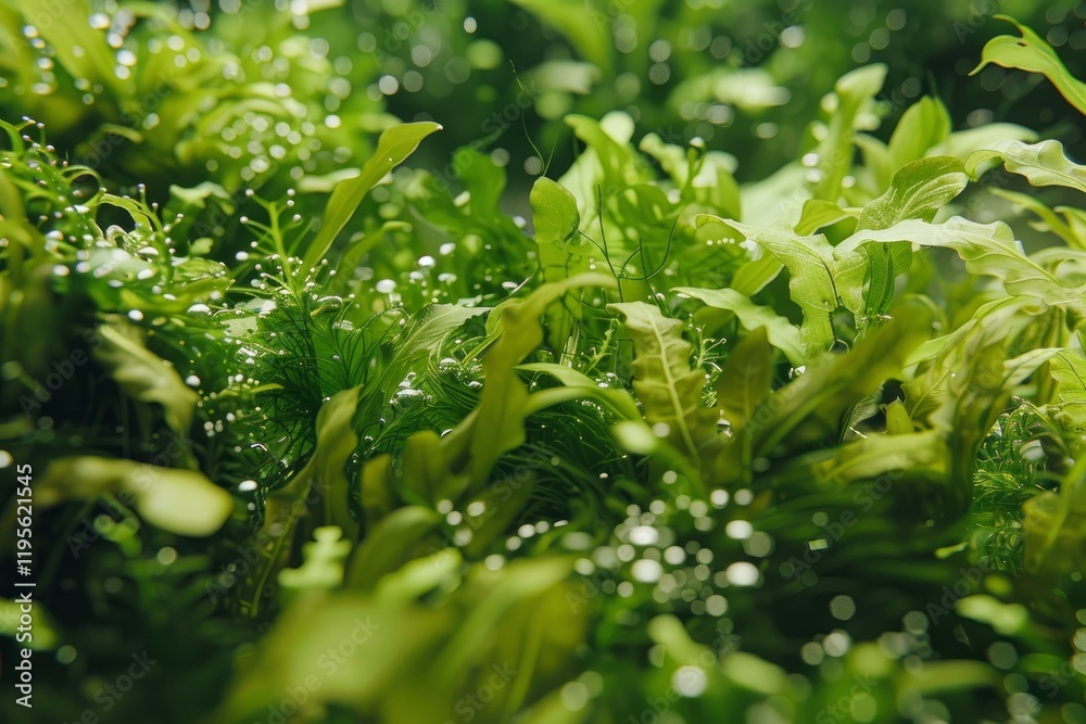 Close up of oxygen bubbles being released by healthy green freshwater aquarium plants Close up of oxygen bubbles being released by healthy green freshwater aquarium plants