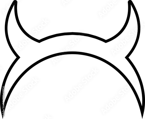 Devil horn icon . Black vector line demon or satan Halloween carnial element. Mobil app attributes template design symbol isolated on transparent background.