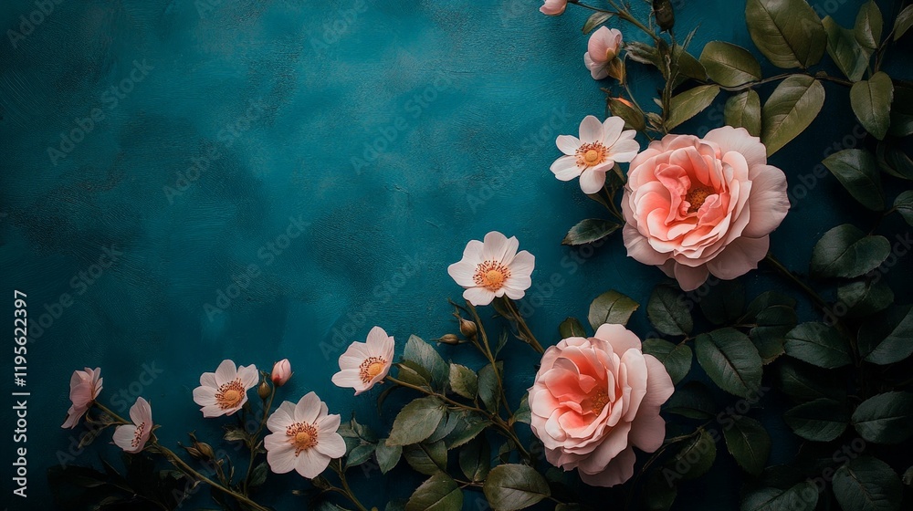 custom made wallpaper toronto digitalA flat lay of pink roses and chrysanthemums on a soft blue background, creating a romantic and cheerful vibe. Great for event invitations, greeting cards, and seasonal promotions.