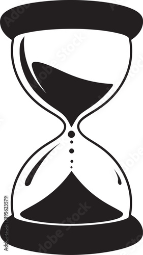 A vector style silhouette illustration of a minimalistic hourglass with isolated white background, hourglass vector illustration
