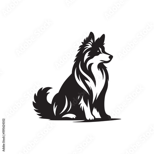 Black-and-white sitting dog vector illustration.
