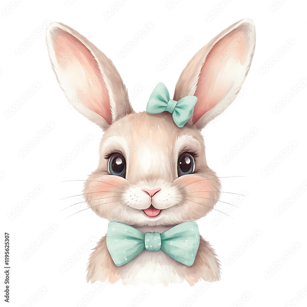 Obraz premium Whimsical Hand-Drawn Bunny Character with Bowtie, generative ai