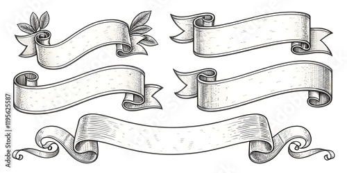 Vintage Engraved Banners, Ribbons, and Laurel Wreath Designs V7