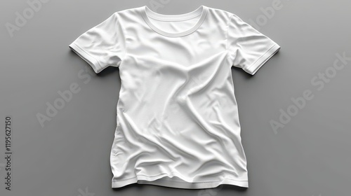 Wrinkled white t-shirt on gray background.