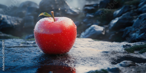 A Bountiful Harvest: Juicy Red Apples Glistening with Dewdrops