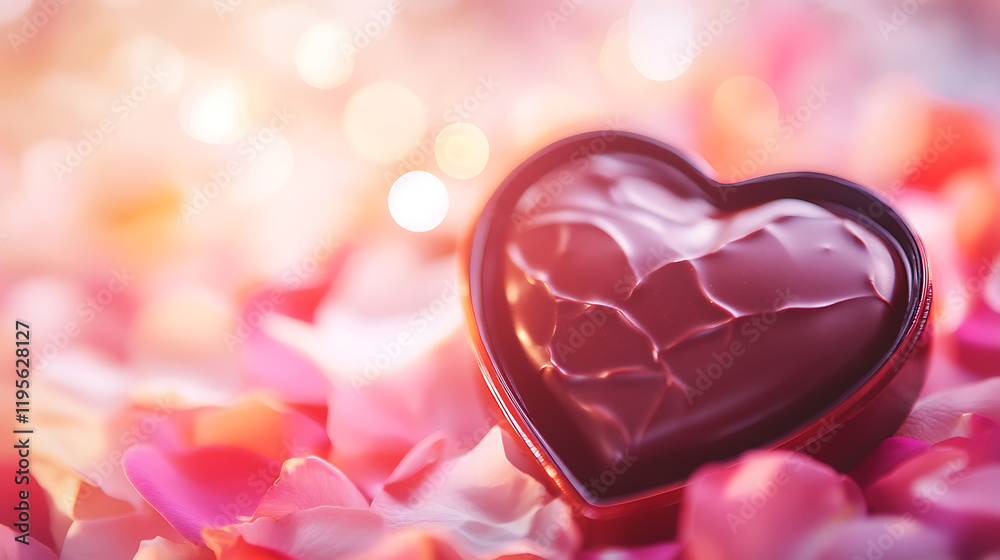 Fototapeta premium A heart made of chocolate is surrounded by pink petals