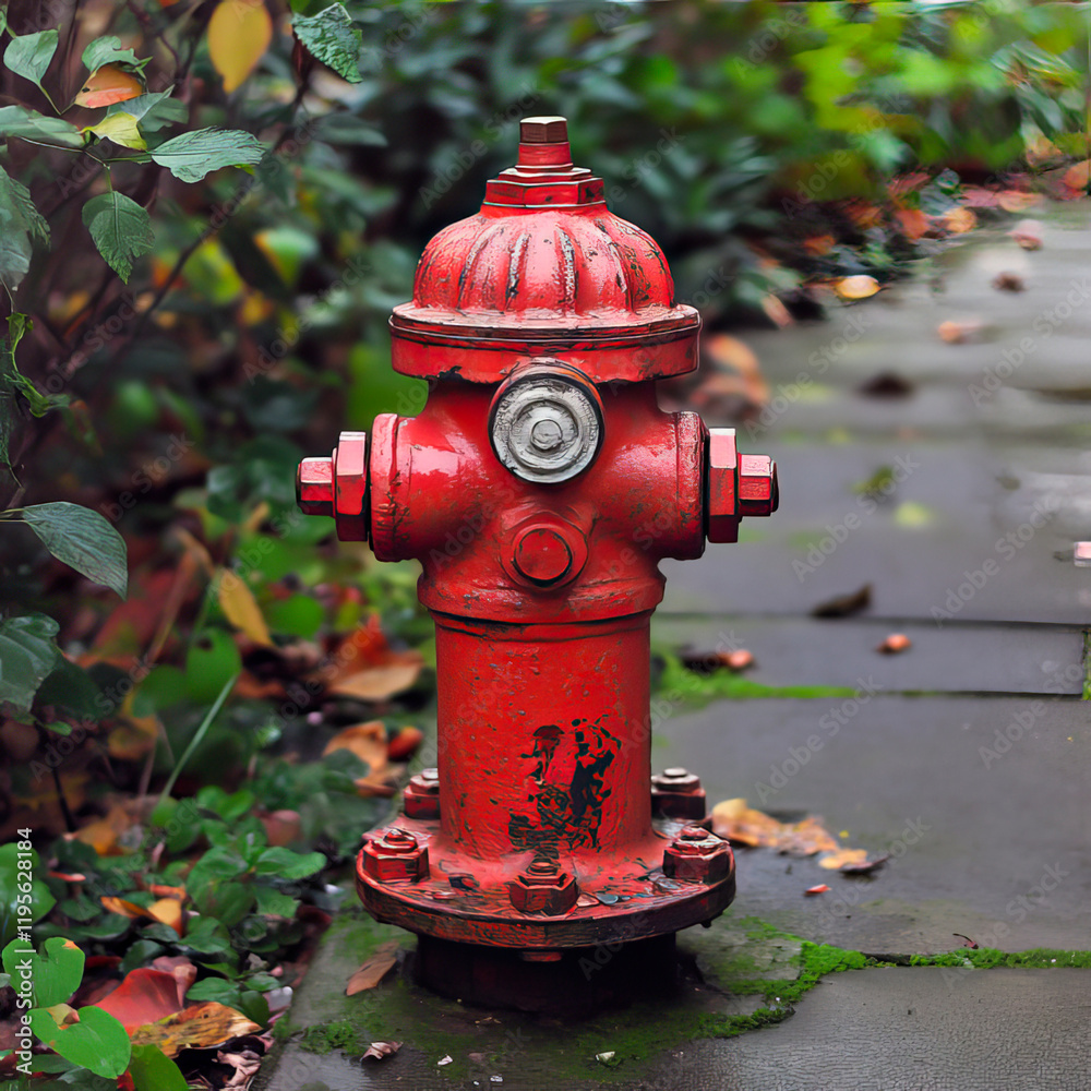 Red and old fire hydrant to the street Red and old fire hydrant to the street
