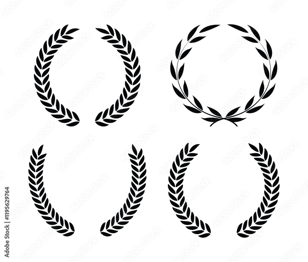 A black color circle with leaves and branch vector of the winner Award