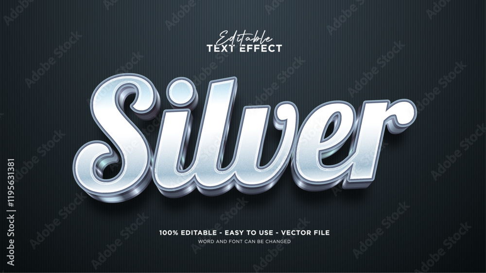 Silver text effect, editable luxury text style effect