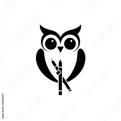 Cute owl holding pencils, white background, education logo design photo