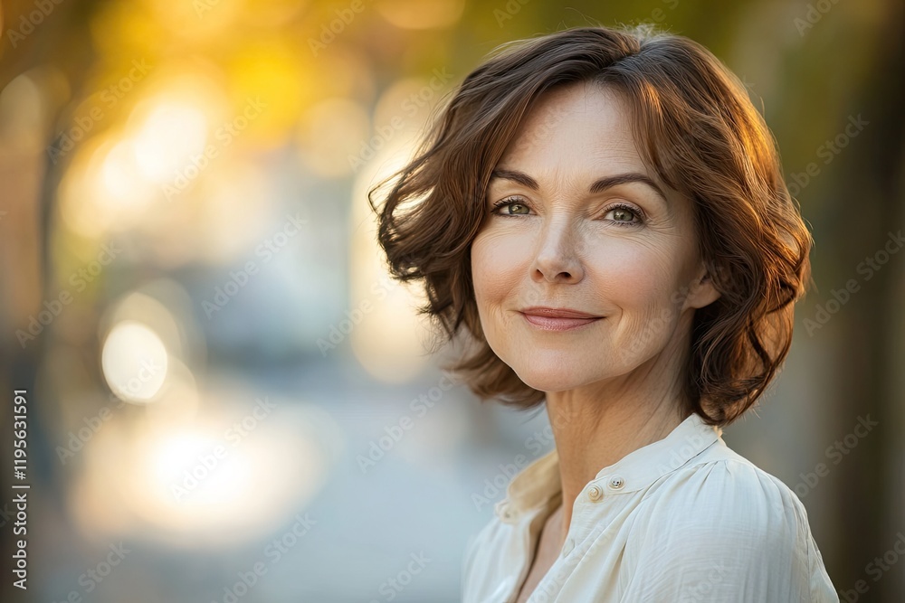 Portrait captures warm autumn light illuminating serene expressi Portrait captures warm autumn light illuminating serene expressi