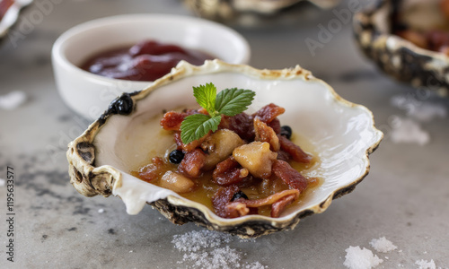 Oysters Kilpatrick with Bacon and Worcestershire Sauce photo