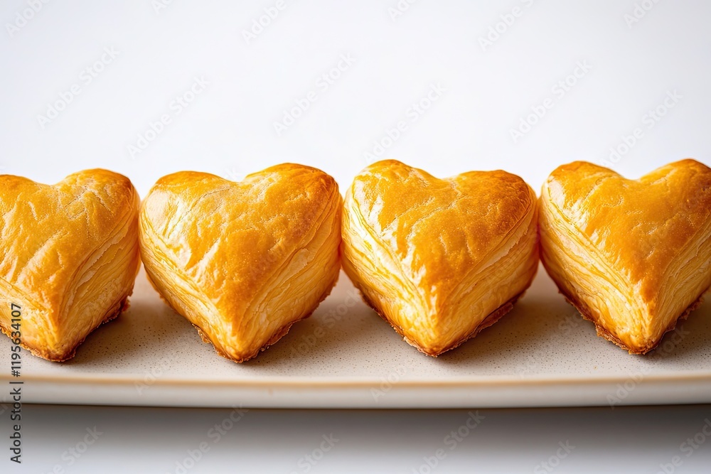 Golden heart-shaped pastries arranged neatly, showcasing their f