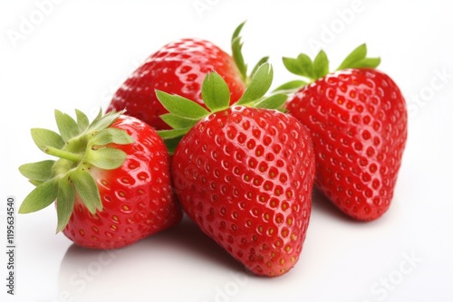 Fresh and Juicy Strawberries - Closeup of Sweet Red Fruit Isolated on White Background