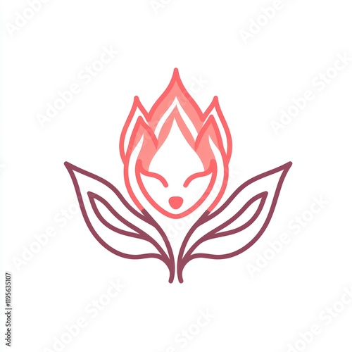 Floral Fox Face Logo Design, Pink, White Background, Branding