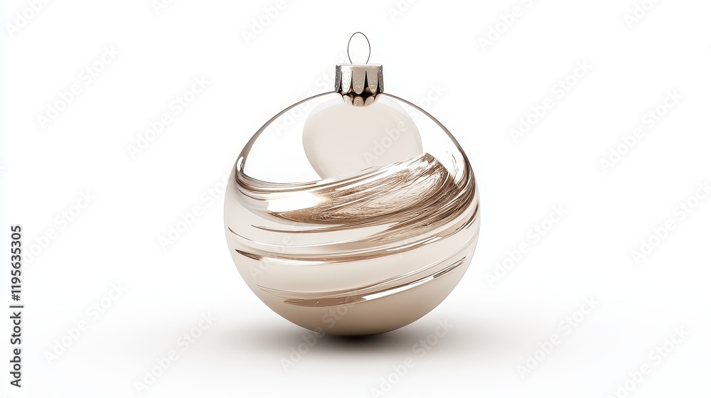 Elegant metallic christmas ornament with swirling design on white background Elegant metallic christmas ornament with swirling design on white background