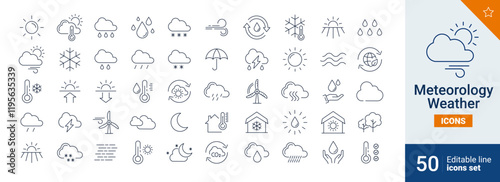 Meteorology icons Pixel perfect. Sun, cloud, water, ....	
