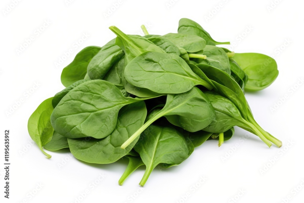 Fresh Spinach Isolated on White Background - Healthy Raw Leafy Herb Vegetable Plant Food Fresh Spinach Isolated on White Background - Healthy Raw Leafy Herb Vegetable Plant Food