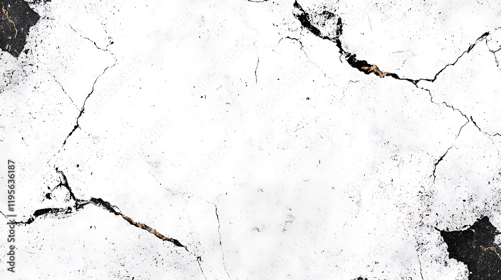 White Surface With Black Cracks And Gold Accents White Surface With Black Cracks And Gold Accents