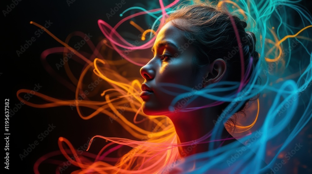 Vibrant Headshot with Swirling Ribbons Vibrant Headshot with Swirling Ribbons