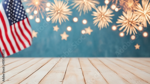 Celebrating Freedom With an American Flag in a Festive Setting Adorned With Sparkling Lights