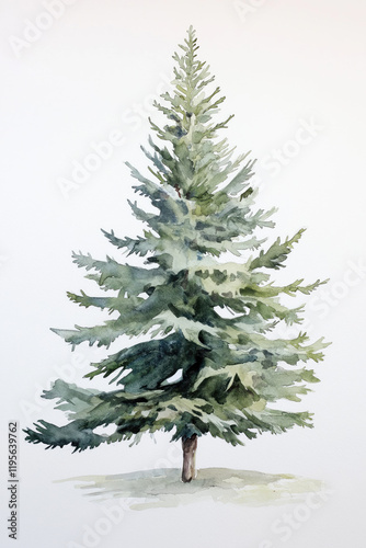 A Beautiful Watercolor Painting of a Spruce Tree in a Tranquil Scene