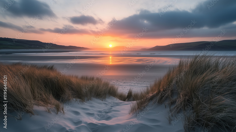 Dune Beach Sunset with Serene Coastal Sand and Vibrant Ocean Horizon at Golden Hour
Dune Beach Sunset with Serene Coastal Sand and Vibrant Ocean Horizon at Golden Hour