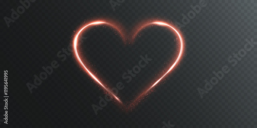 Elegant red heart with light flashes and gold wire glow on a transparent background. Perfect for Valentine's Day cards, wedding invitations, and love-themed banners. 