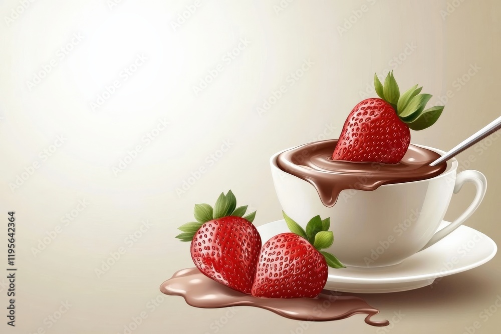 Indulgent Presentation of Fresh Strawberries Dipped in Rich Chocolate Served in an Elegant White Cup on a Minimalistic Background Indulgent Presentation of Fresh Strawberries Dipped in Rich Chocolate Served in an Elegant White Cup on a Minimalistic Background