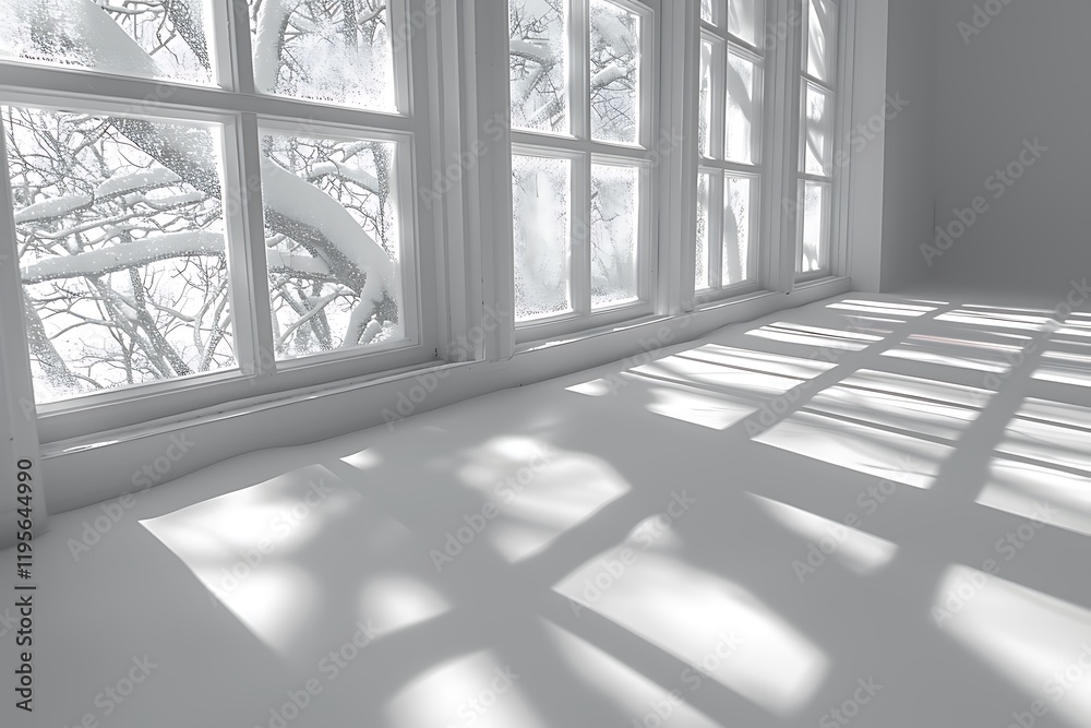 Obraz premium Window Natural Shadow Overlay Effect on White Background
