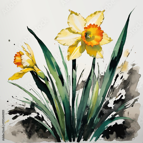 daffodils watercolor vector illustration