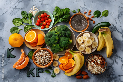 Educational Poster: Foods High in Potassium (K) and Fiber - Key Contributions to Good Nutrition