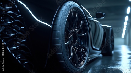 Wallpaper Mural Sleek black sports car, low-angle close-up view of a futuristic, high-performance vehicle. Torontodigital.ca