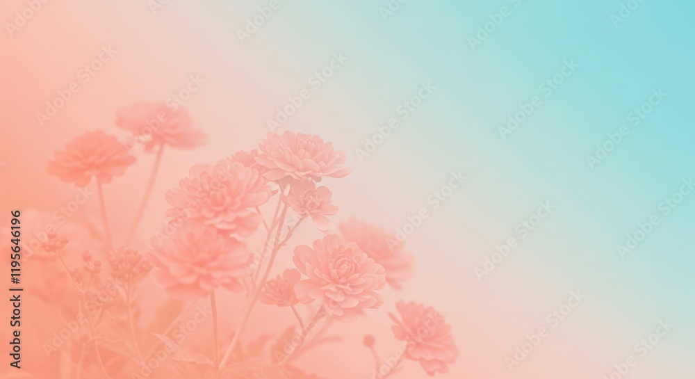 Soft pastel chrysanthemums with gradient blue and peach background Soft pastel chrysanthemums with gradient blue and peach background
