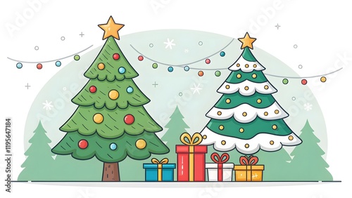 Cheerful Christmas Trees with Festive Decorations and Gifts V4