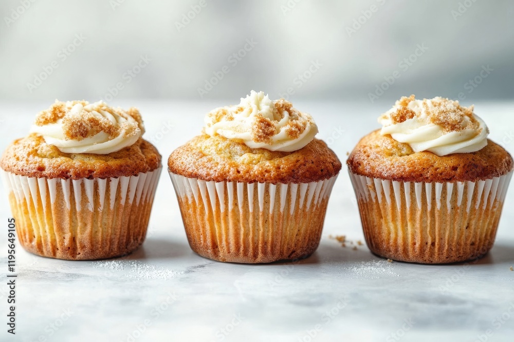 Three Vanilla Cupcakes with Brown Sugar Topping