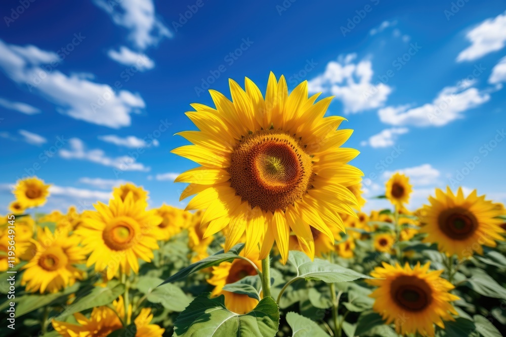 Ukrainian Summer View: Field of Sunflowers Under a Blue Sky Without Clouds for Farming or Shooting Ukrainian Summer View: Field of Sunflowers Under a Blue Sky Without Clouds for Farming or Shooting