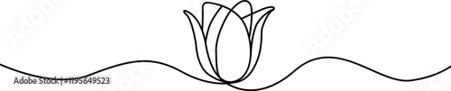 Tulip one line drawing.Abstract flower continuous line. Minimalist contour drawing of tulip. Continuous line drawing of flower tulip.Hand drawn sketch of flower with leaves.